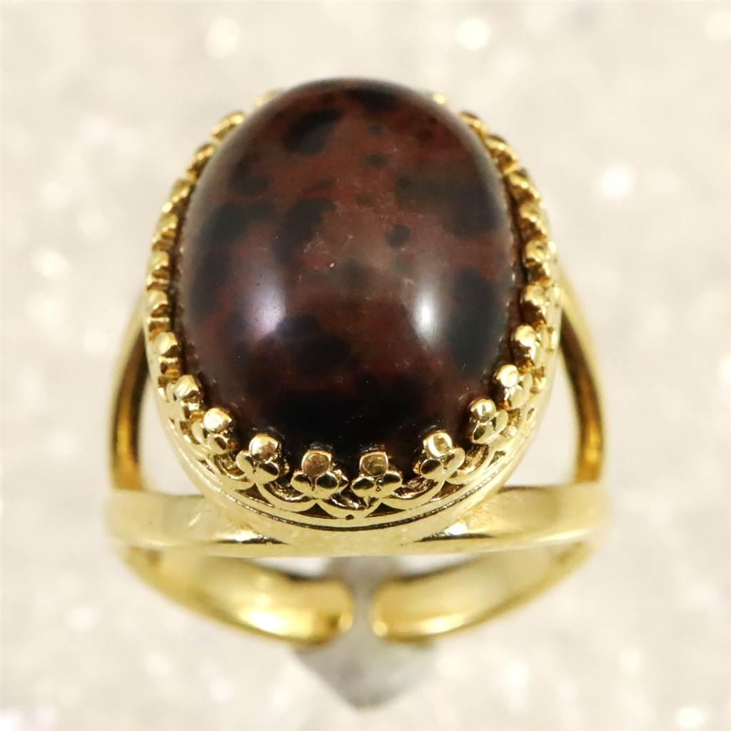 北海道産 ヴァーミリオンオブシディアン（花十勝） 18mmオーバルリング 18KGP 7.0g #11382 | 2枚目