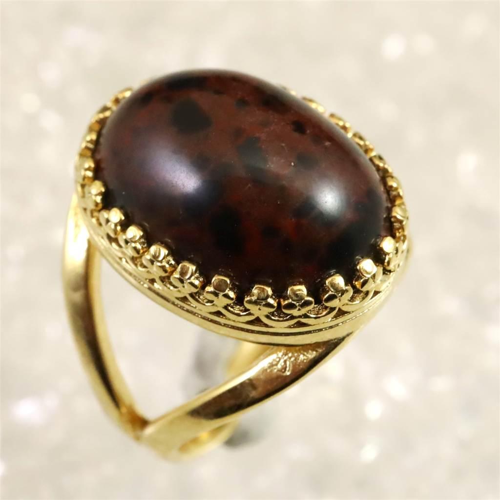 北海道産 ヴァーミリオンオブシディアン（花十勝） 18mmオーバルリング 18KGP 7.0g #11382 | 3枚目