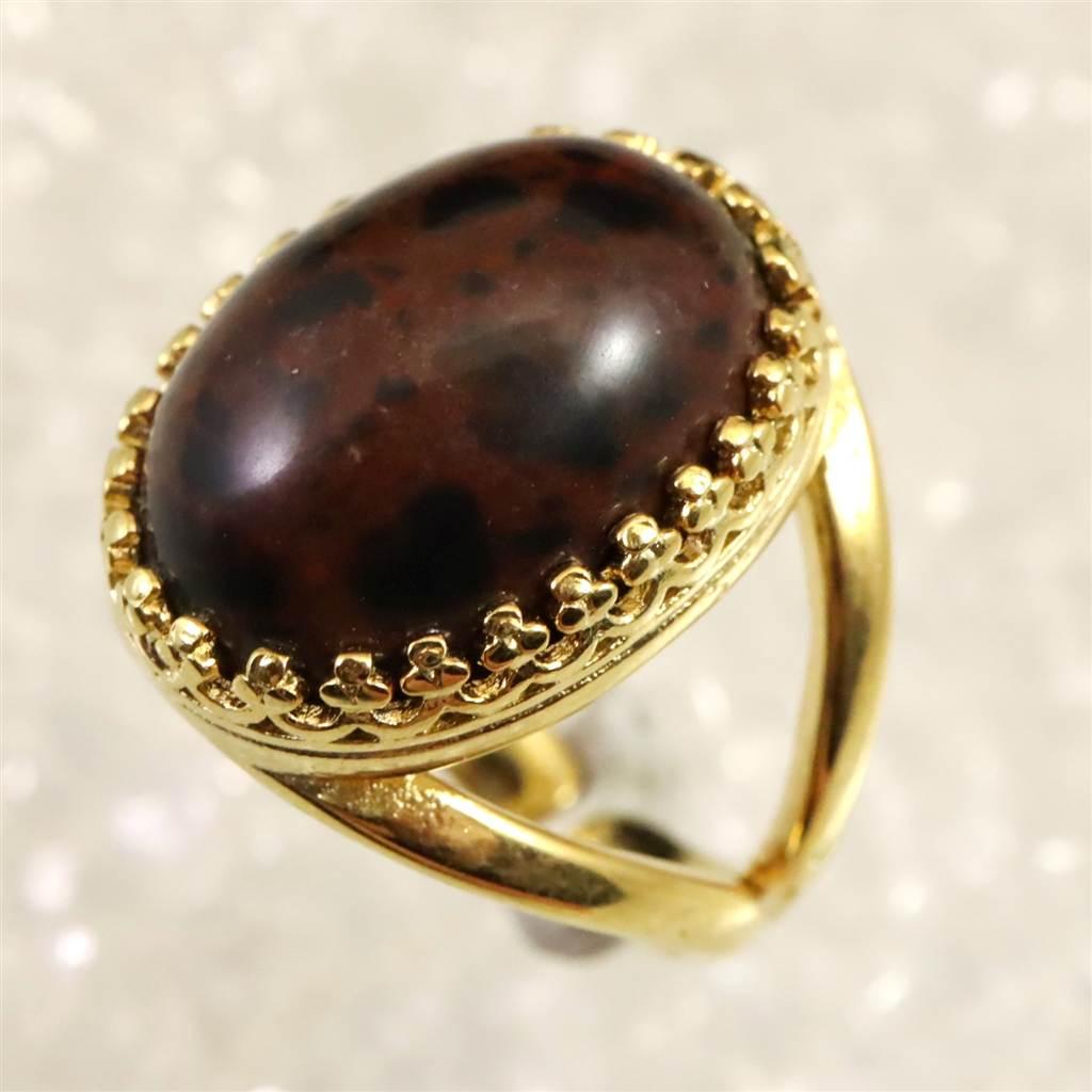 北海道産 ヴァーミリオンオブシディアン（花十勝） 18mmオーバルリング 18KGP 7.0g #11382 | 4枚目