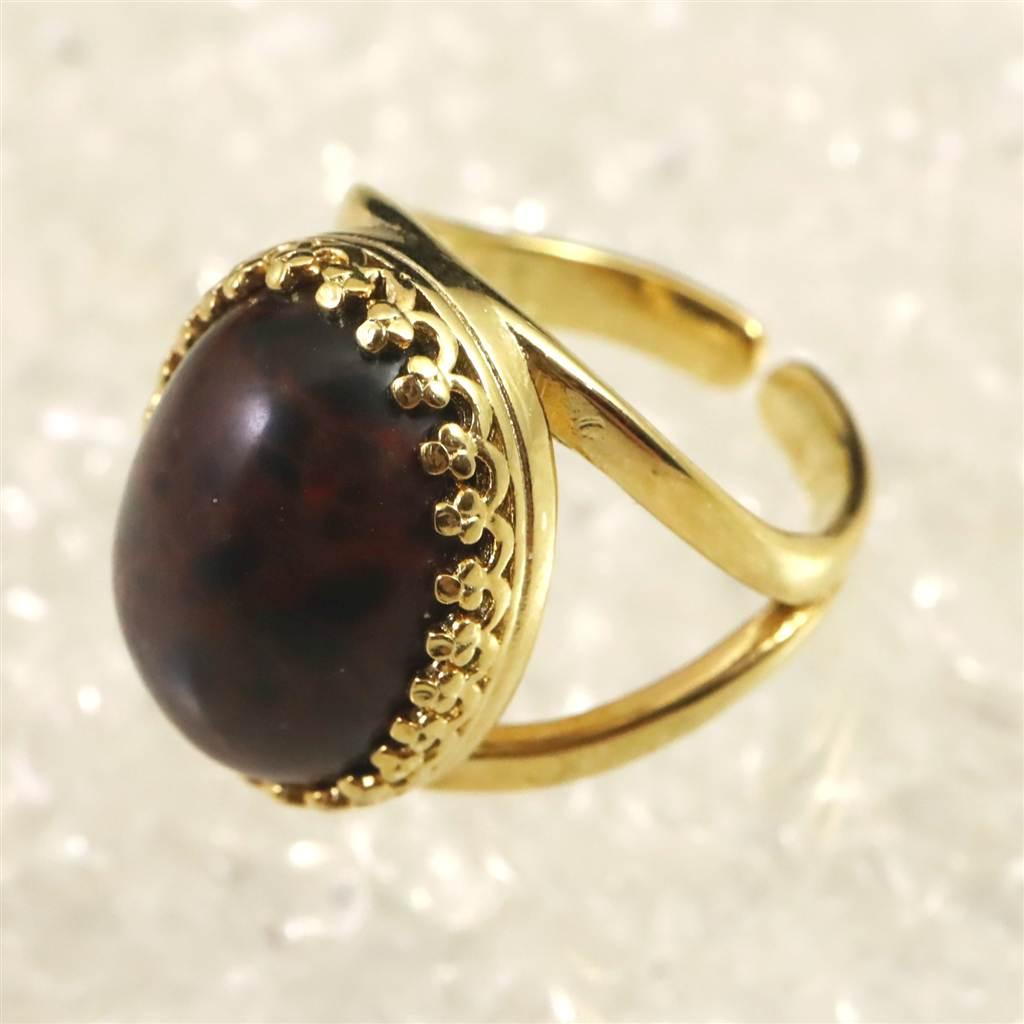 北海道産 ヴァーミリオンオブシディアン（花十勝） 18mmオーバルリング 18KGP 7.0g #11382 | 5枚目