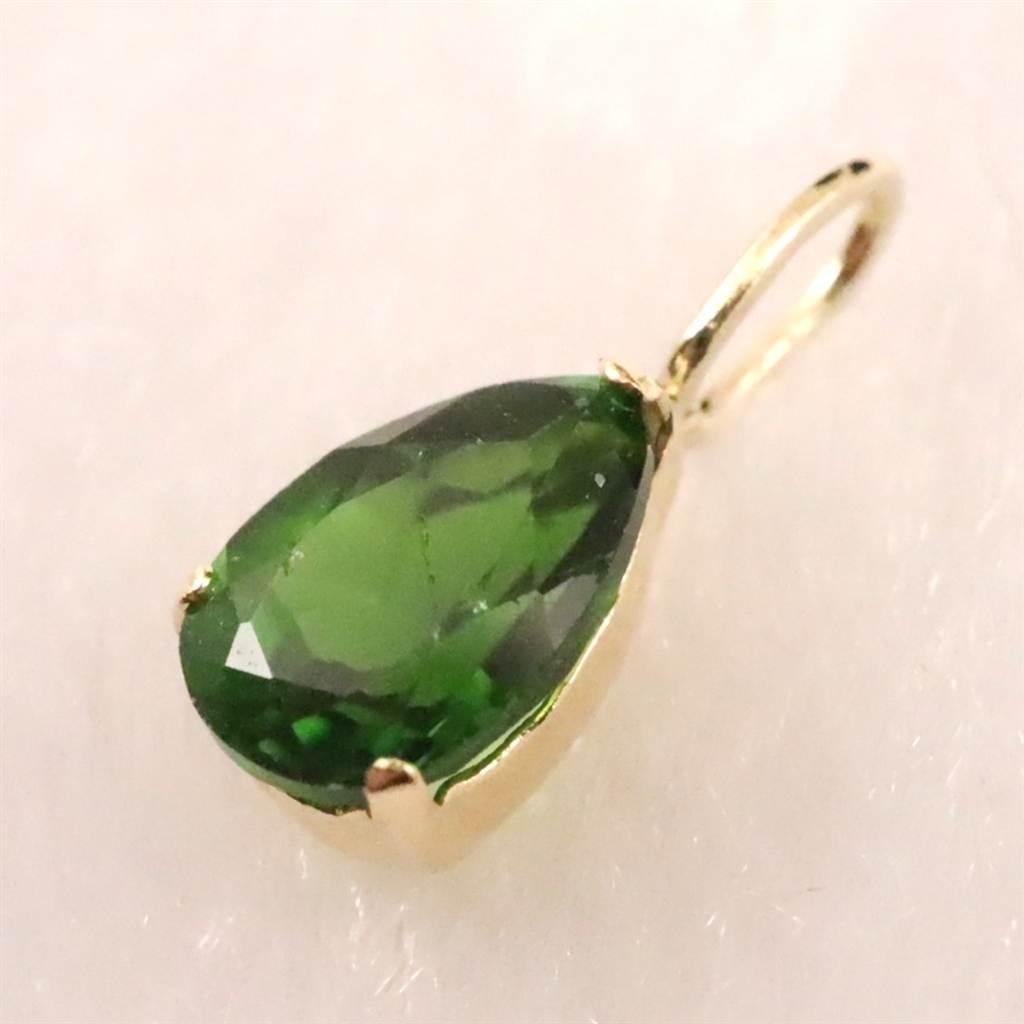 クロムダイオプサイド　6mmペアシェイプカット ペンダント  K18YG 0.53ct #71874 | 3枚目