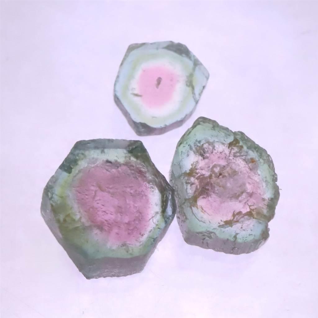 ウォーターメロントルマリン 原石スライス 3個セット  3.96ct #188371枚目の画像