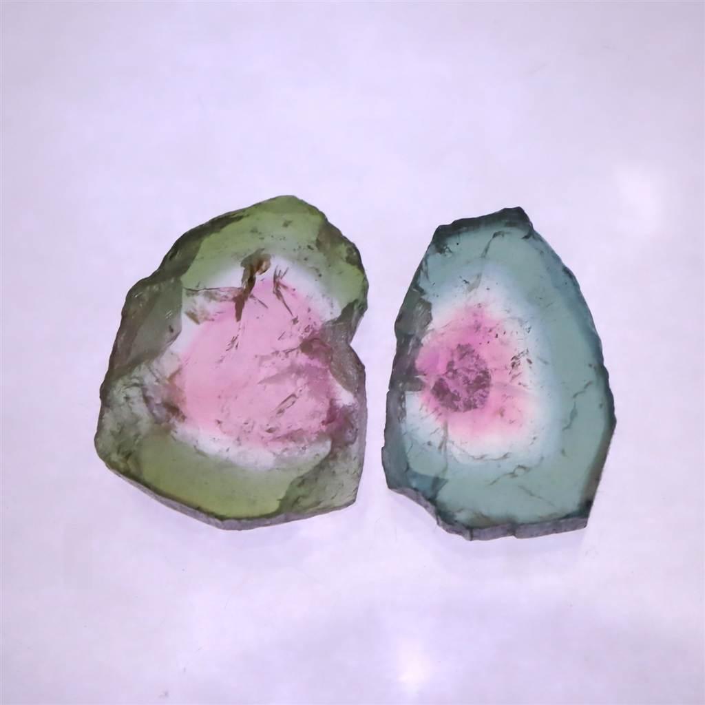 ウォーターメロントルマリン 原石スライス 2個セット 4.19ct #386651枚目の画像