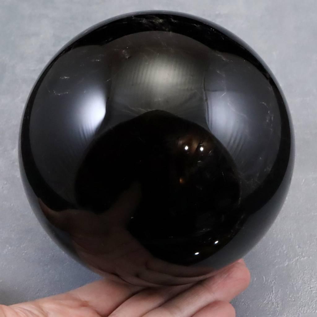 チベット産 黒水晶 モリオン 122mm スフィア 丸玉 台座付 2512g #417041枚目の画像