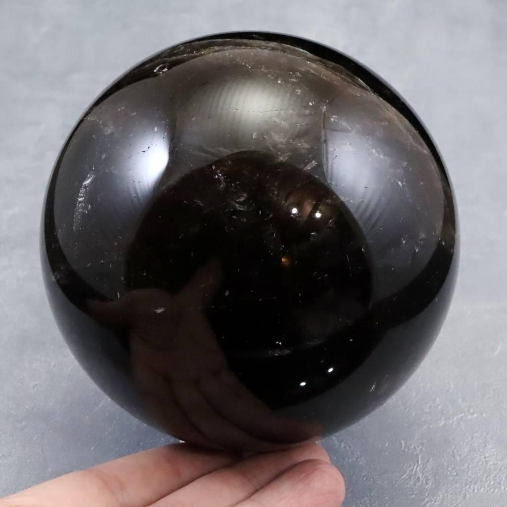 チベット産 黒水晶 モリオン 106mm スフィア 丸玉 台座付 1685g #561371枚目の画像
