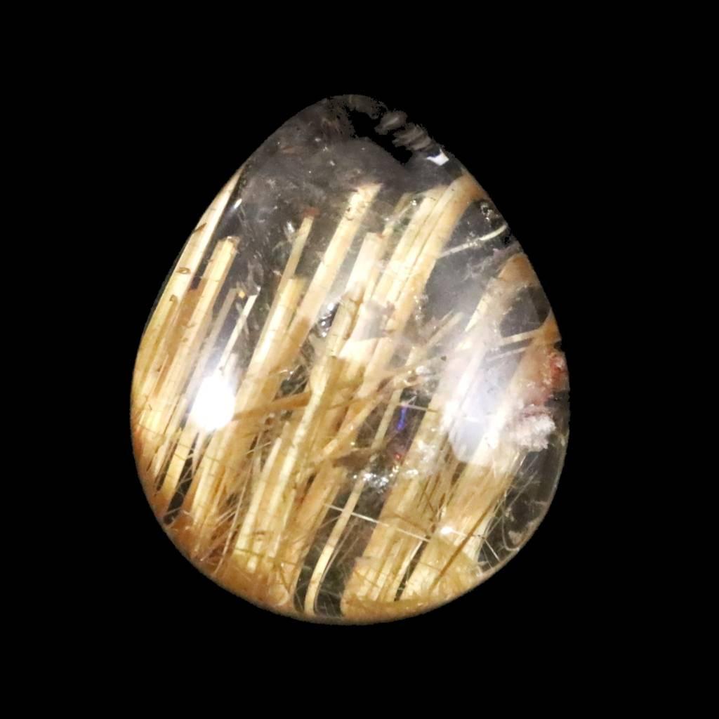 ゴールド タイチンルチル クォーツ 16mm ペアシェイプ ルース 11.4ct #42978