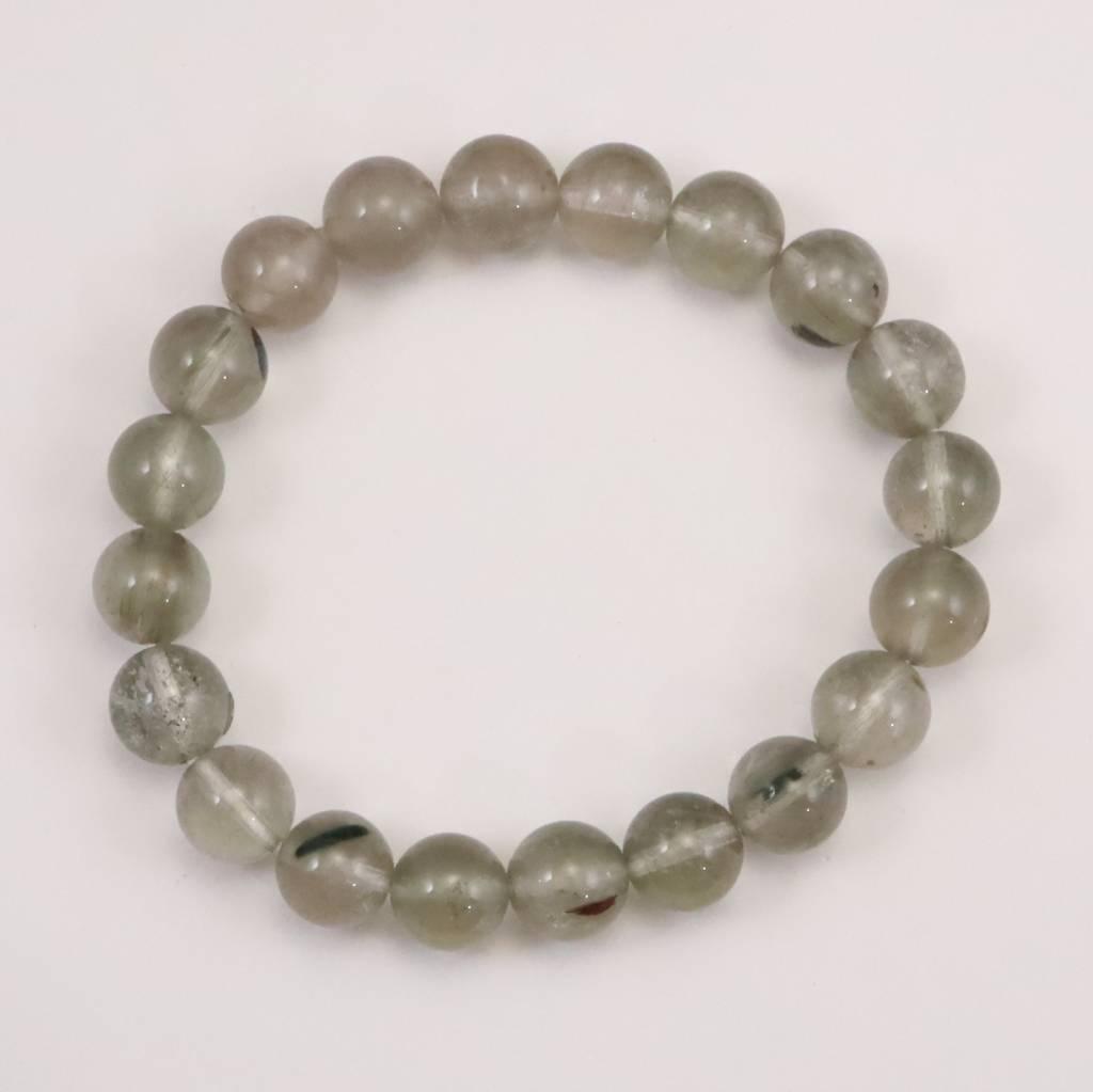 山梨県乙女鉱山産 水晶 グリーン 針入 10mmブレスレット ディレクトリカード付 29.6g #41252