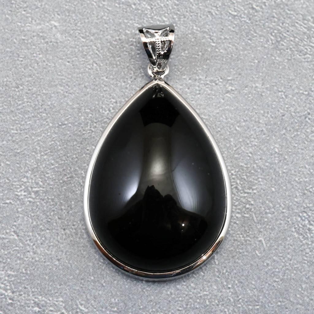 チベット産 黒水晶 モリオン 28mmペアシェイプ ペンダント 10.2g #609241枚目の画像