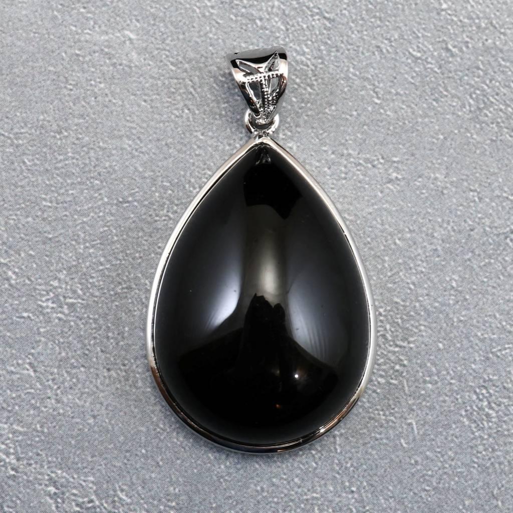 チベット産 黒水晶 モリオン 28mmペアシェイプ ペンダント 10.2g #803921枚目の画像