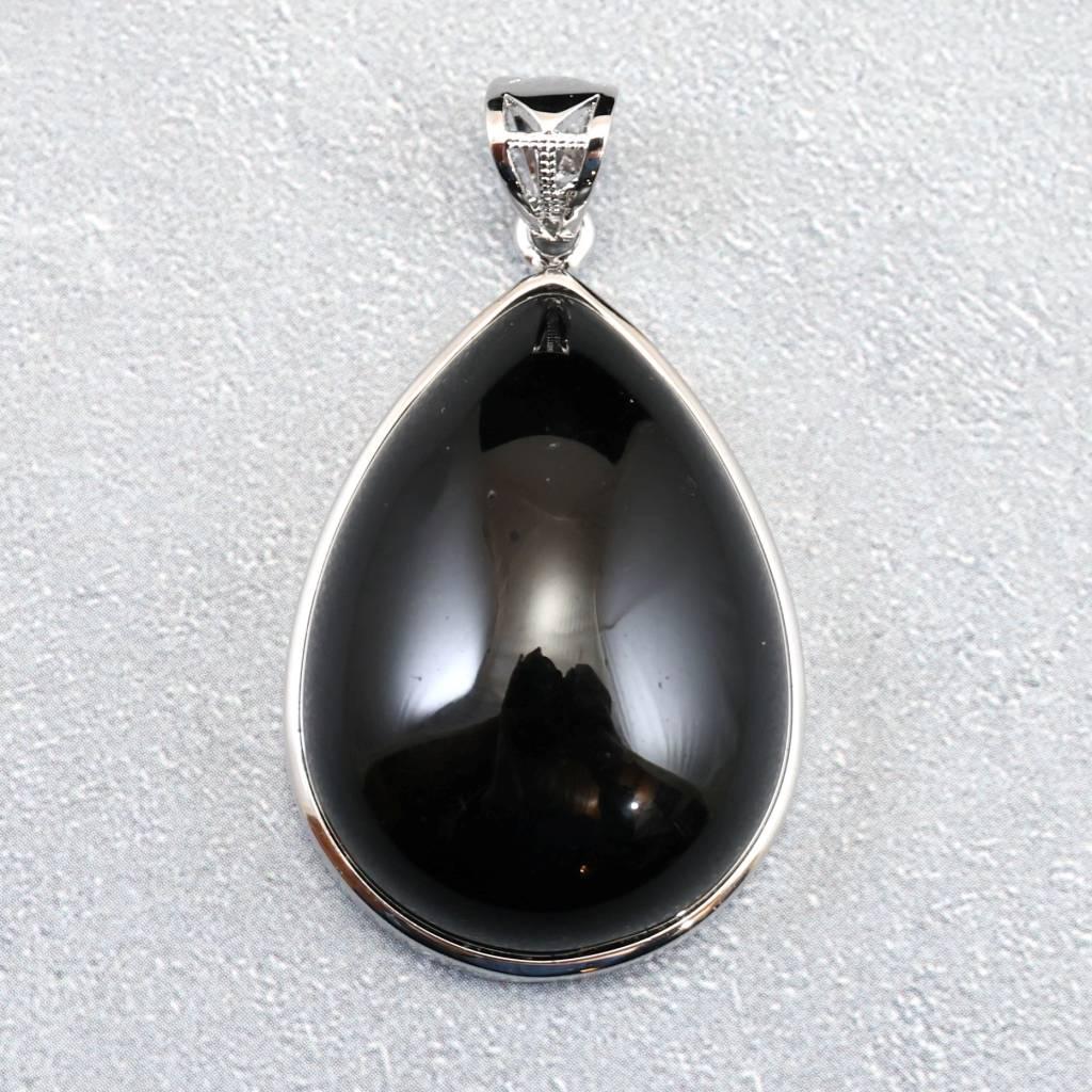 チベット産 黒水晶 モリオン 28mmペアシェイプ ペンダント 10.2g #387201枚目の画像