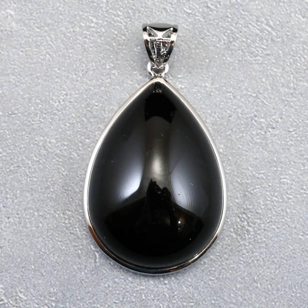チベット産 黒水晶 モリオン 28mmペアシェイプ ペンダント 10.2g #635471枚目の画像