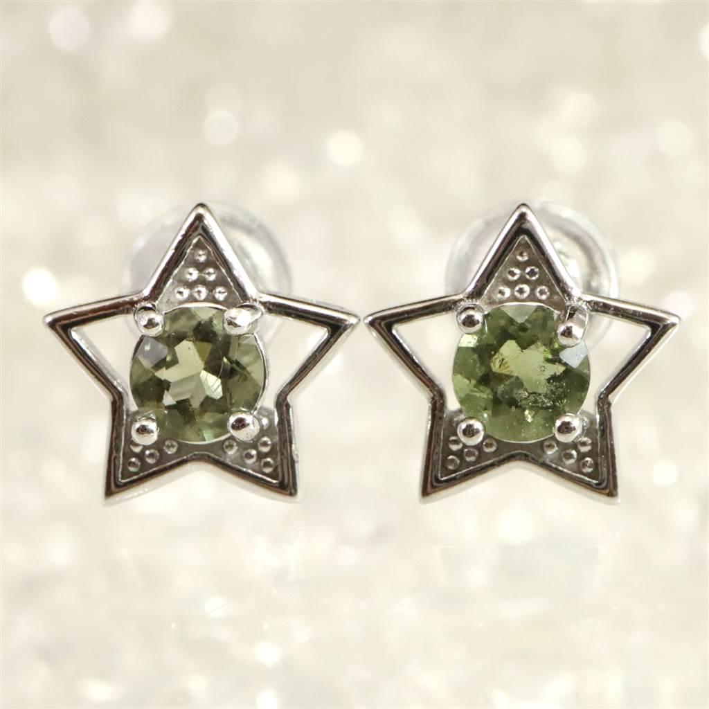 モルダバイト 4mmラウンドカットピアス  スターモチーフ  1.32g #40312 | 2枚目