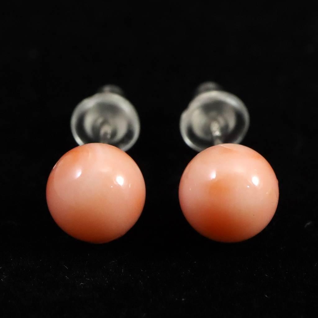 高知県産 天然 桃色サンゴ 深海サンゴ 6.5mm ピアス1.08g #26051 | 2枚目