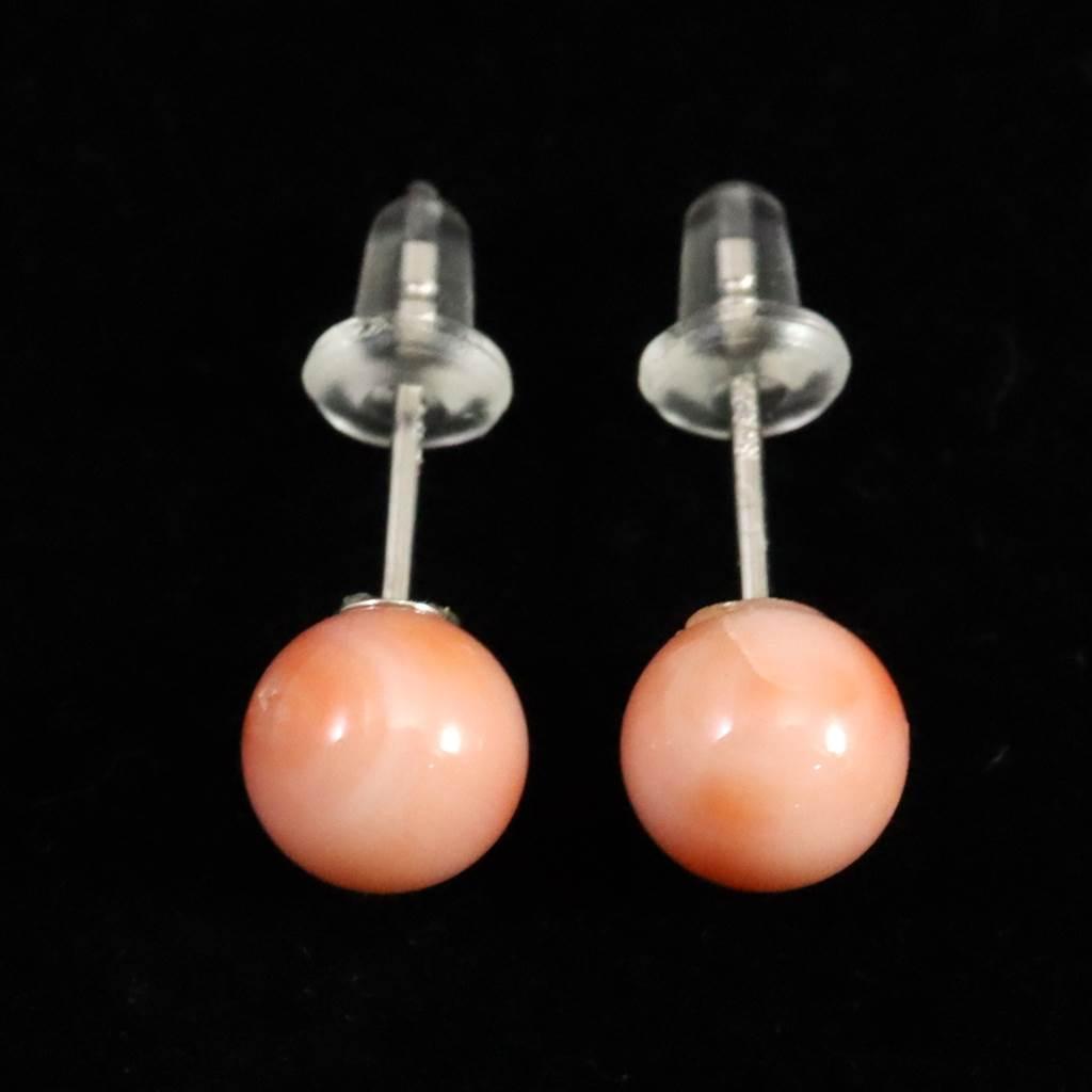 高知県産 天然 桃色サンゴ 深海サンゴ 6.5mm ピアス1.08g #26051 | 3枚目