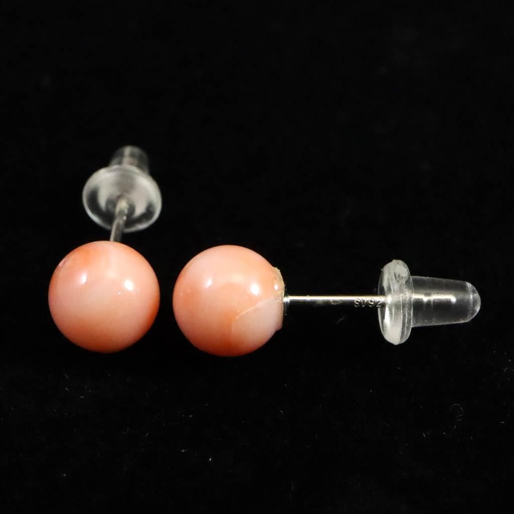 高知県産 天然 桃色サンゴ 深海サンゴ 6.5mm ピアス1.08g #26051 | 4枚目