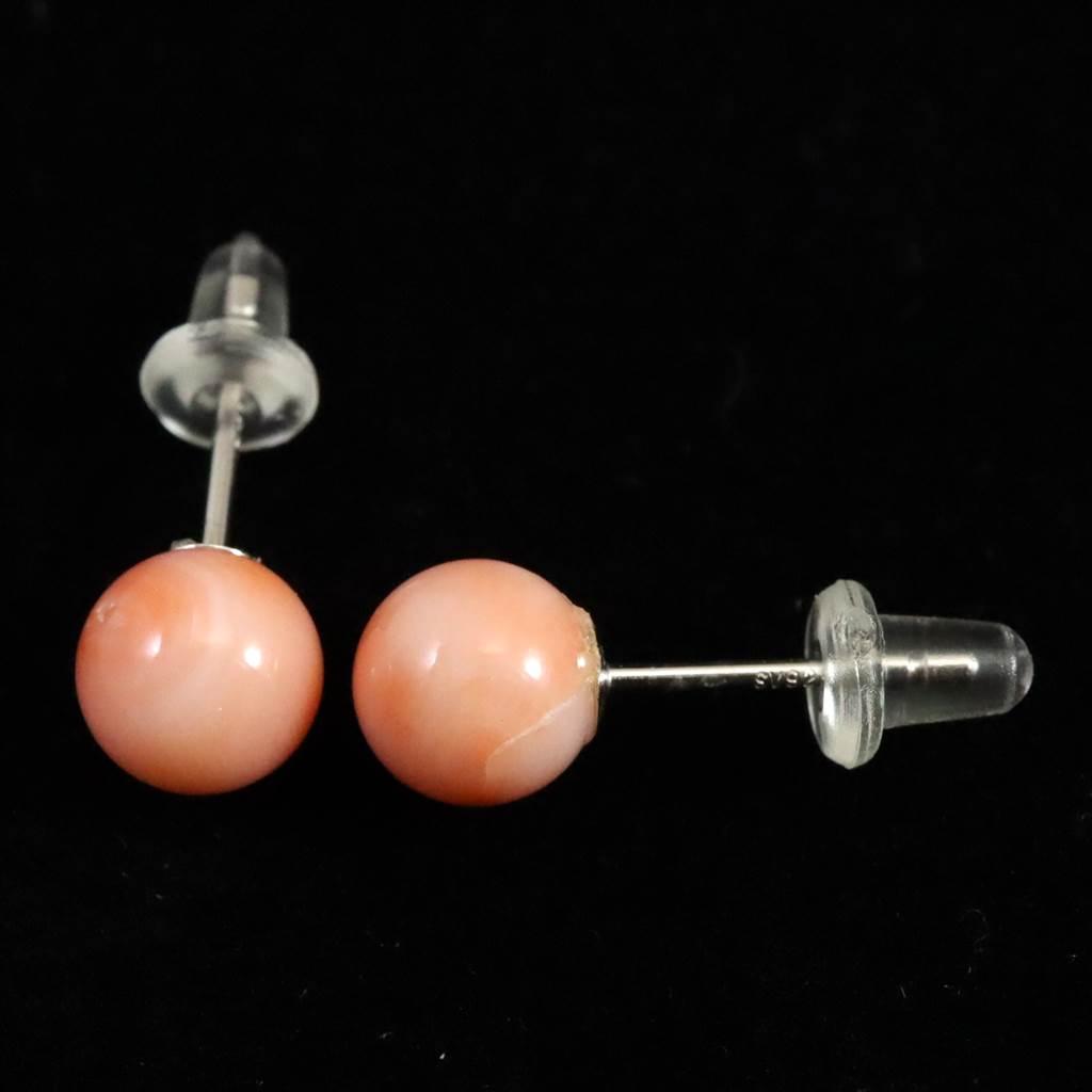 高知県産 天然 桃色サンゴ 深海サンゴ 6.5mm ピアス1.08g #26051 | 5枚目