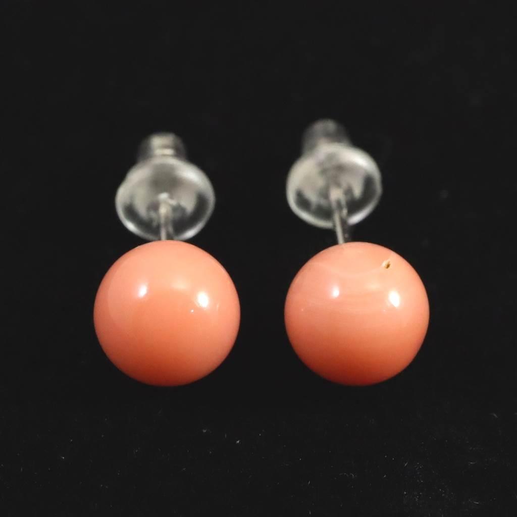 高知県産 天然 桃色サンゴ 深海サンゴ 6.5mm ピアス1.19g #15542