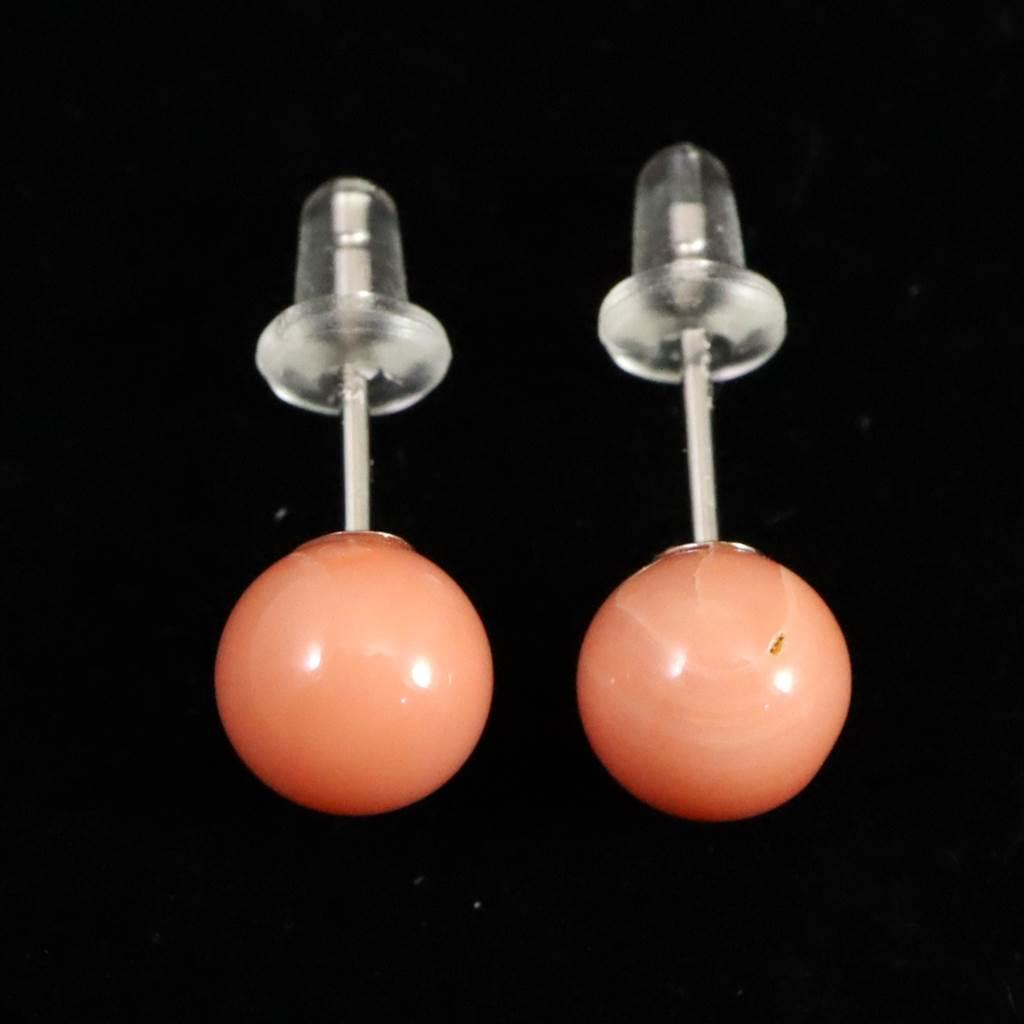 高知県産 天然 桃色サンゴ 深海サンゴ 6.5mm ピアス1.19g #15542 | 2枚目