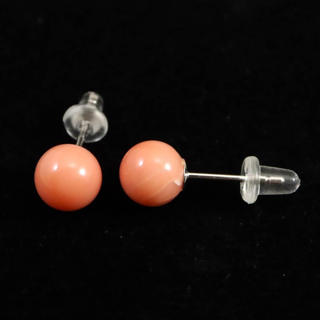 高知県産 天然 桃色サンゴ 深海サンゴ 6.5mm ピアス1.19g #15542 | 3枚目