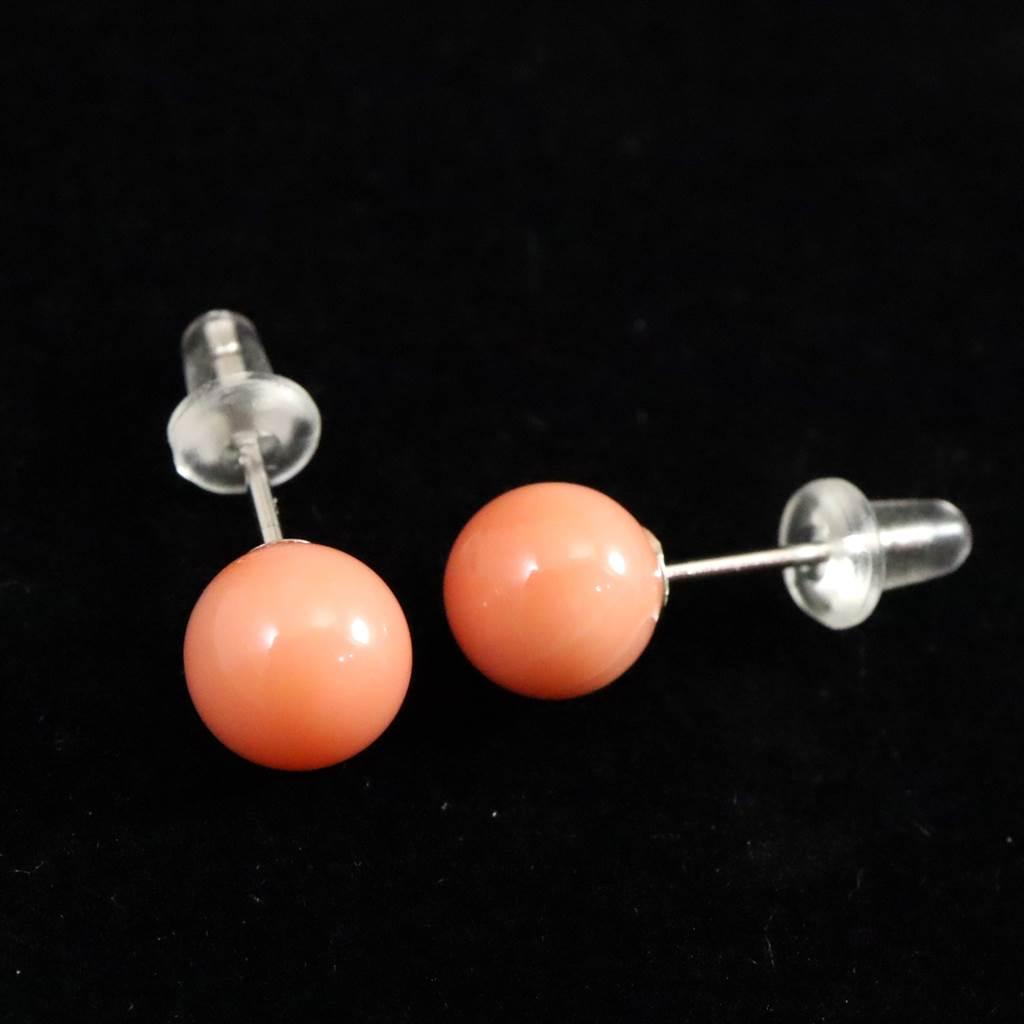 高知県産 天然 桃色サンゴ 深海サンゴ 6.5mm ピアス1.19g #15542 | 4枚目