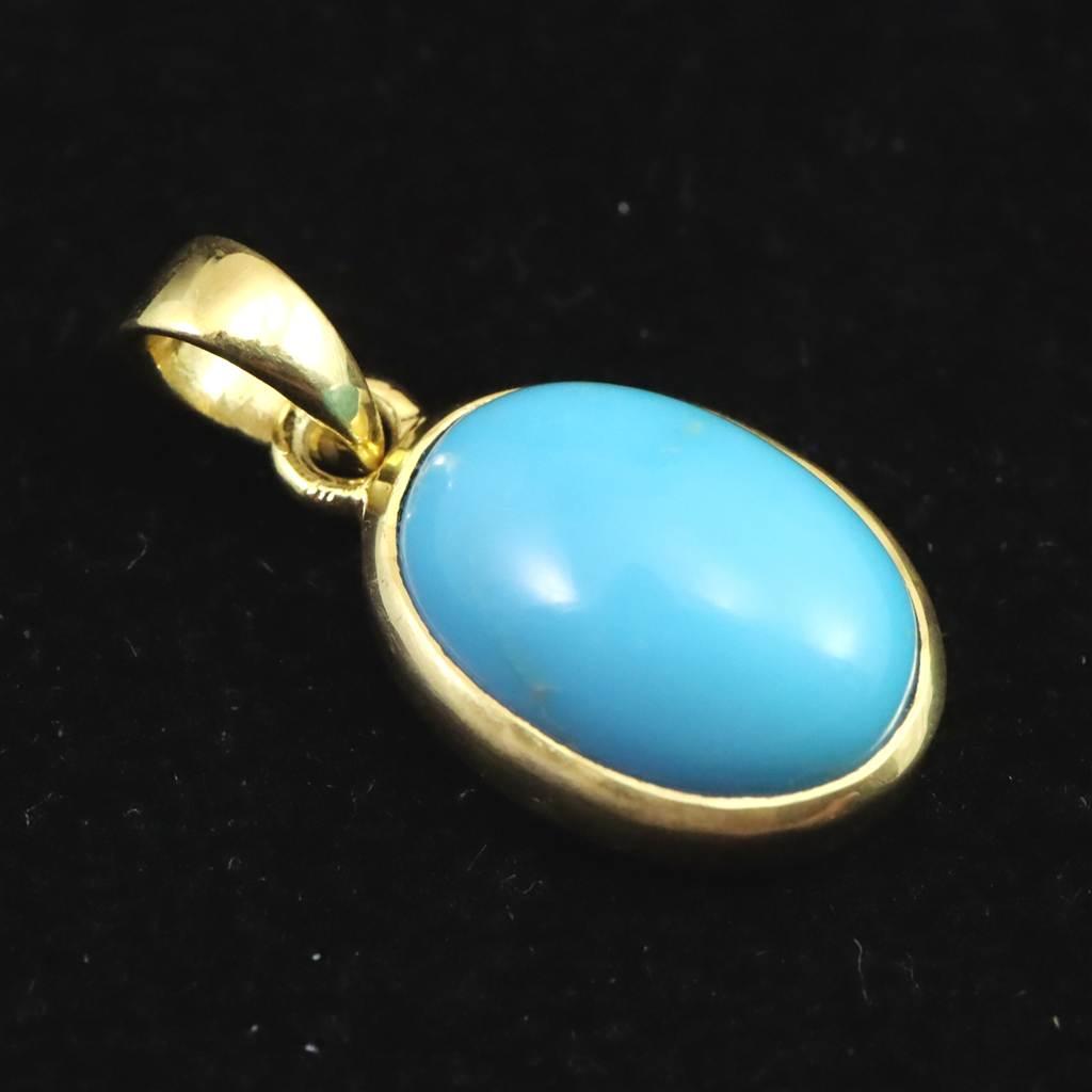 アリゾナ産キングマン鉱山産ターコイズ 14mmオーバル ペンダント 2.30g #68493 | 2枚目