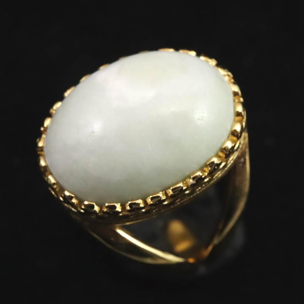 糸魚川翡翠　ヒスイ　20mmオーバル　リング　フリーサイズ 18KGP 8.6ｇ #23384 | 3枚目