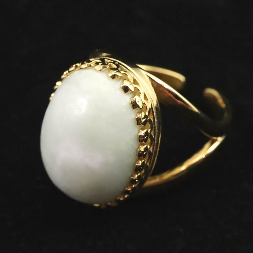 糸魚川翡翠　ヒスイ　20mmオーバル　リング　フリーサイズ 18KGP 8.6ｇ #23384 | 5枚目