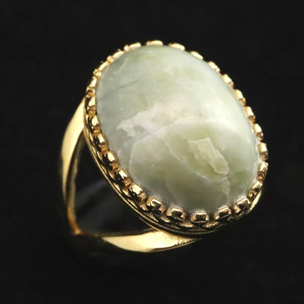 糸魚川翡翠　ヒスイ　20mmオーバル　リング　フリーサイズ 18KGP 8.0ｇ #706001枚目の画像