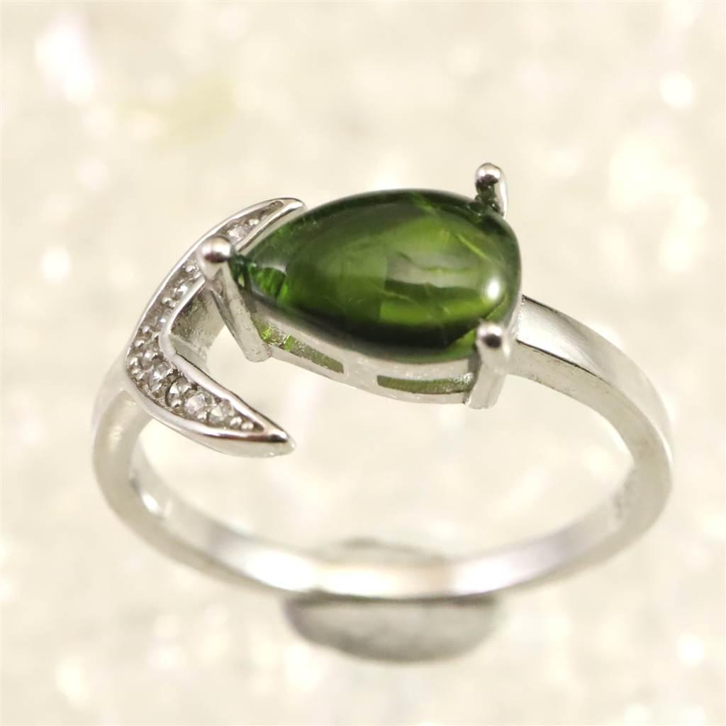 クロムダイオプサイド　9X7mmドロップ 指輪 リング 2.42g #737371枚目の画像