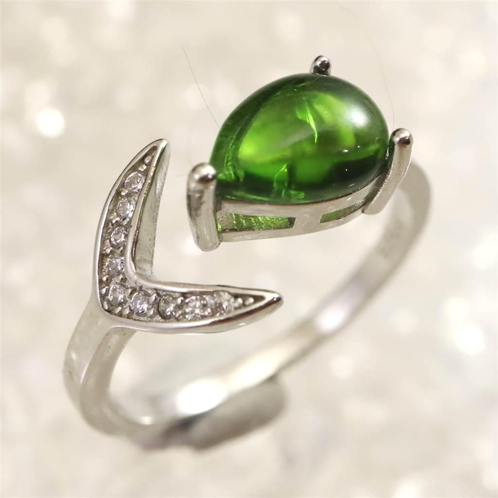 クロムダイオプサイド　9X7mmドロップ 指輪 リング 2.41g #42418 | 2枚目