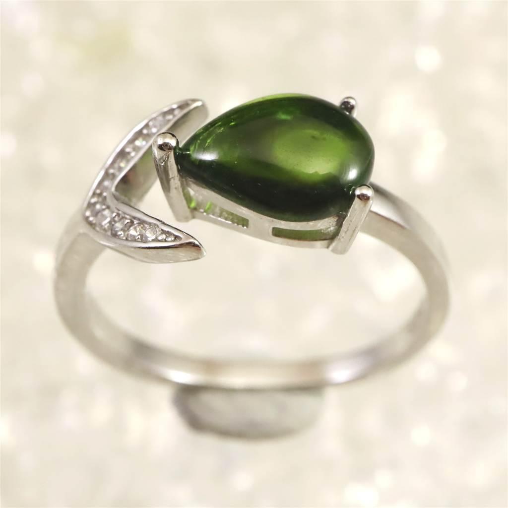 クロムダイオプサイド　9X7mmドロップ 指輪 リング 2.4g #51122