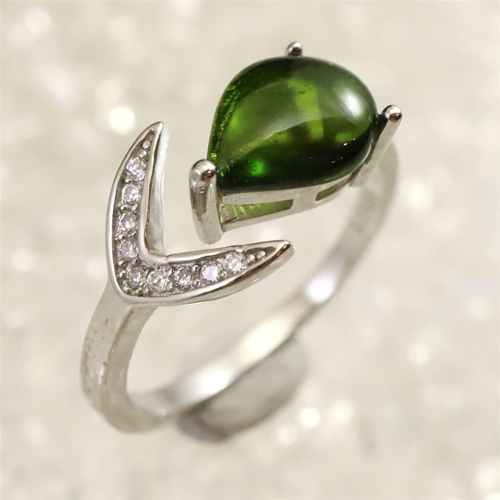 クロムダイオプサイド　9X7mmドロップ 指輪 リング 2.4g #51122 | 3枚目