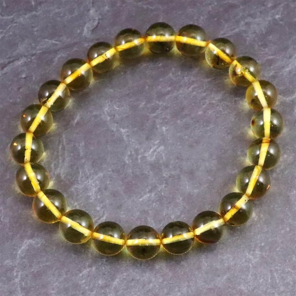 天然琥珀 バルティックアンバー 虫入り　アンバー  8.5mmブレスレット 8.2g #82243