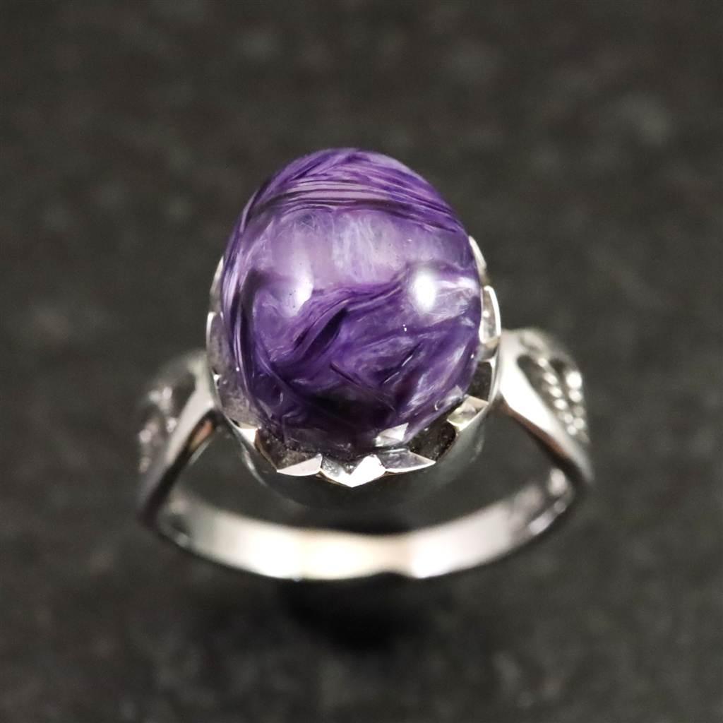 チャロアイト 12X10mmオーバル リング 15号 3.7g #117911枚目の画像