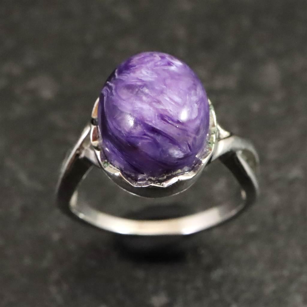 チャロアイト 12X10mmオーバル リング 14号 3.7g #841991枚目の画像