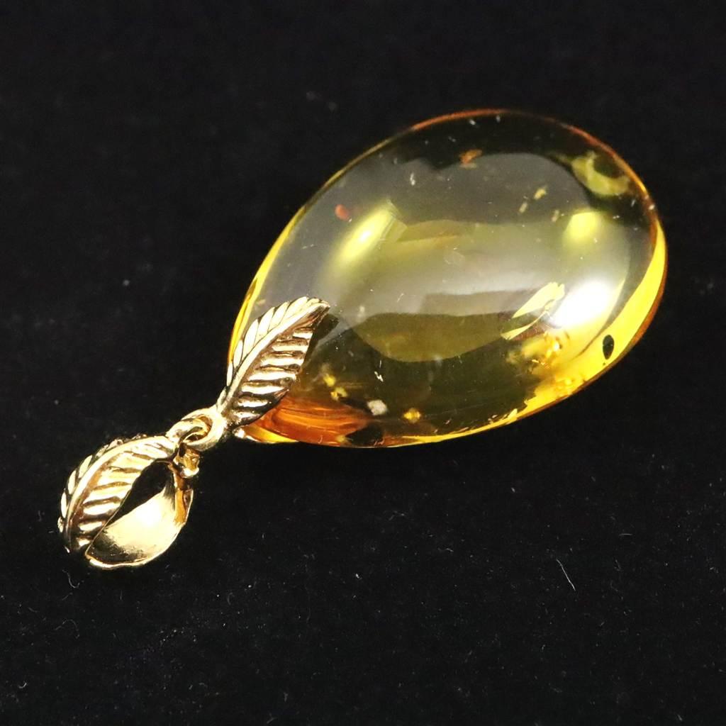 天然琥珀 バルティックアンバー 25mm ペアシェイプ ペンダント 2.8g #67400 | 5枚目