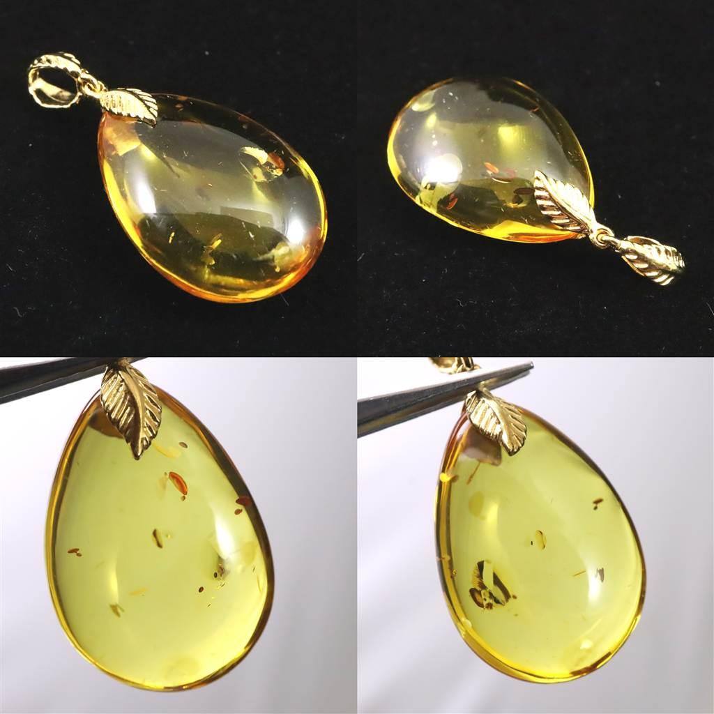 天然琥珀 バルティックアンバー 25mm ペアシェイプ ペンダント 2.8g #67400 | 6枚目
