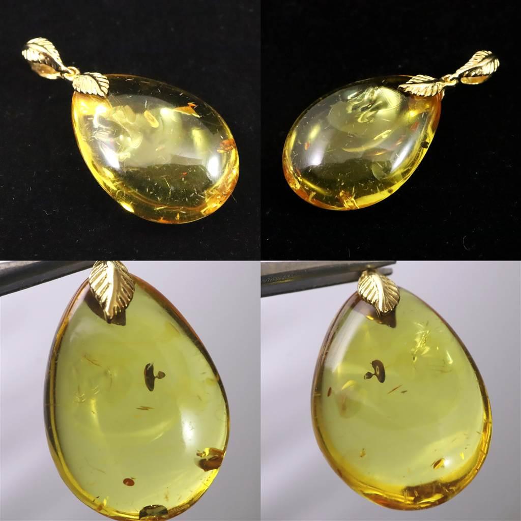 天然琥珀 バルティックアンバー 25mm ペアシェイプ ペンダント 2.9g #84429 | 6枚目