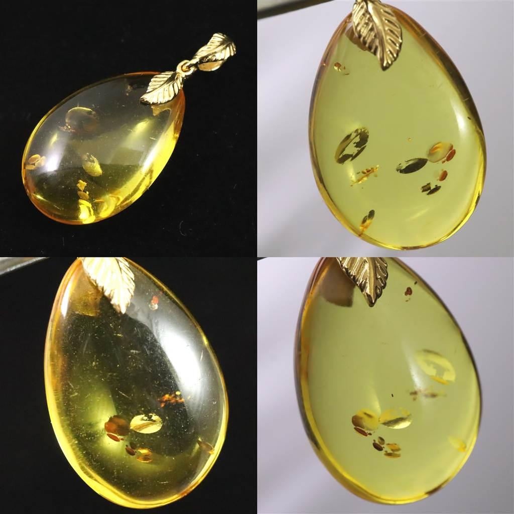 天然琥珀 バルティックアンバー 25mm ペアシェイプ ペンダント 2.7g #84651 | 6枚目