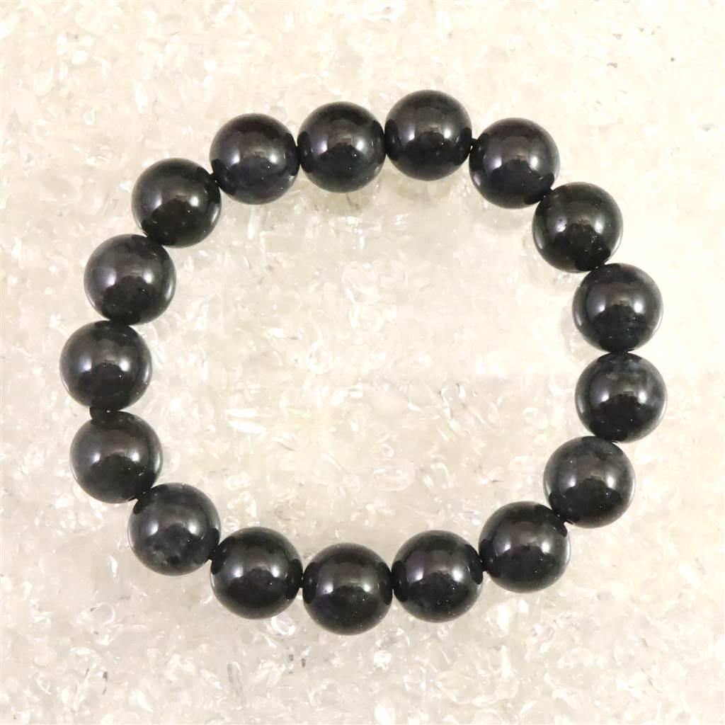 糸魚川翡翠 ヒスイ 黒 12mmブレスレット ディレクトリカード付 54.5g #824921枚目の画像