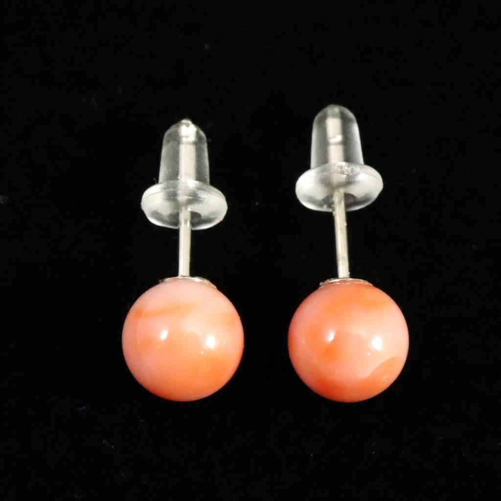 高知県産 天然 桃色サンゴ 深海サンゴ 6.5mm ピアス1.15g #89910 | 3枚目