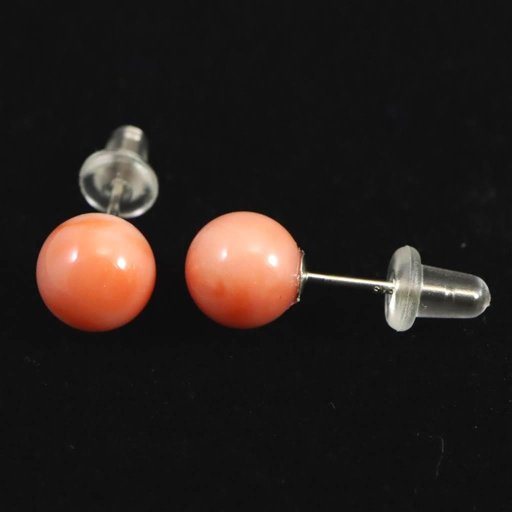 高知県産 天然 桃色サンゴ 深海サンゴ 6.5mm ピアス1.15g #89910 | 5枚目