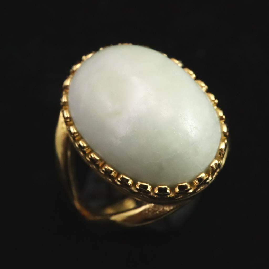 糸魚川翡翠 ヒスイ 20mmオーバル リング フリーサイズ 18KGP 8.6g #233841枚目の画像