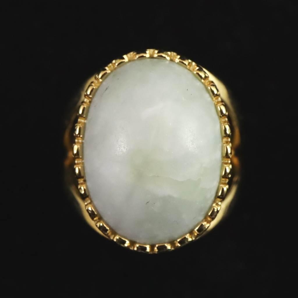 糸魚川翡翠 ヒスイ 20mmオーバル リング フリーサイズ 18KGP 8.0g #60744 | 2枚目