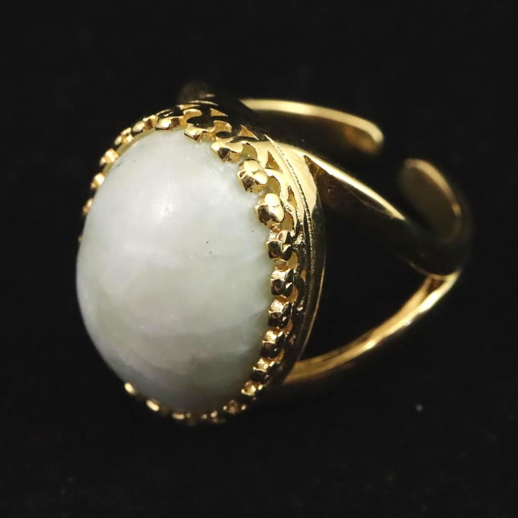 糸魚川翡翠 ヒスイ 20mmオーバル リング フリーサイズ 18KGP 8.0g #60744 | 3枚目