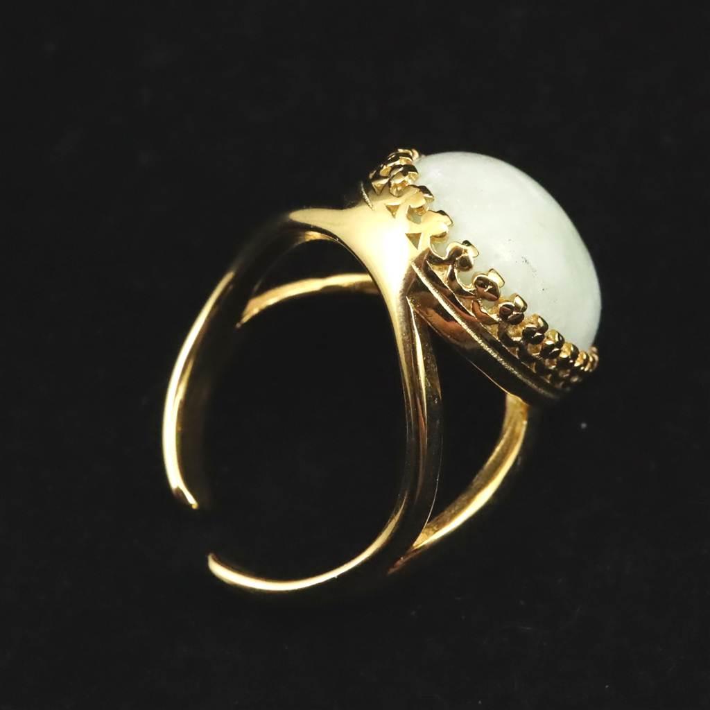 糸魚川翡翠 ヒスイ 20mmオーバル リング フリーサイズ 18KGP 8.0g #60744 | 5枚目