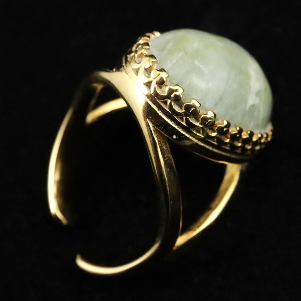 糸魚川翡翠 ヒスイ 20mmオーバル リング フリーサイズ 18KGP 8.0g #70600 | 4枚目