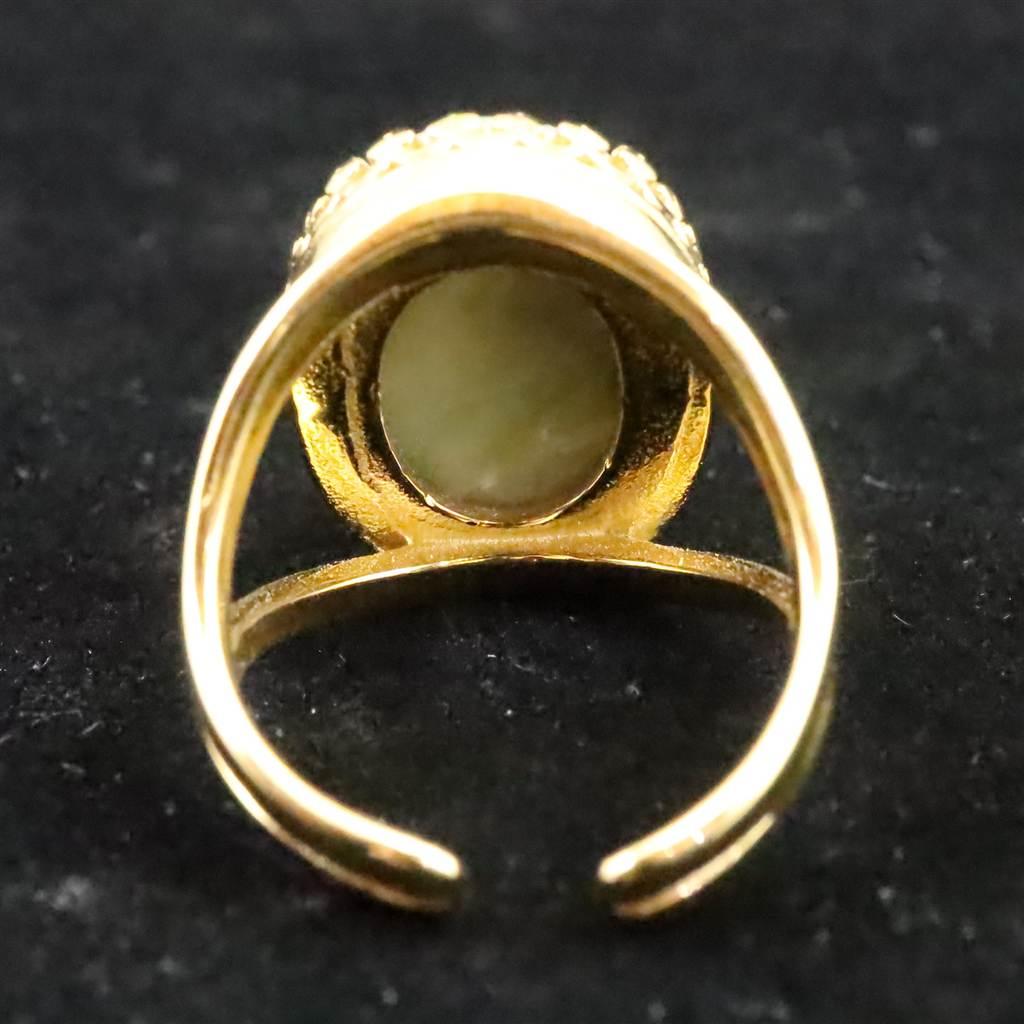 糸魚川翡翠 ヒスイ 20mmオーバル リング フリーサイズ 18KGP 8.0g #70600 | 6枚目