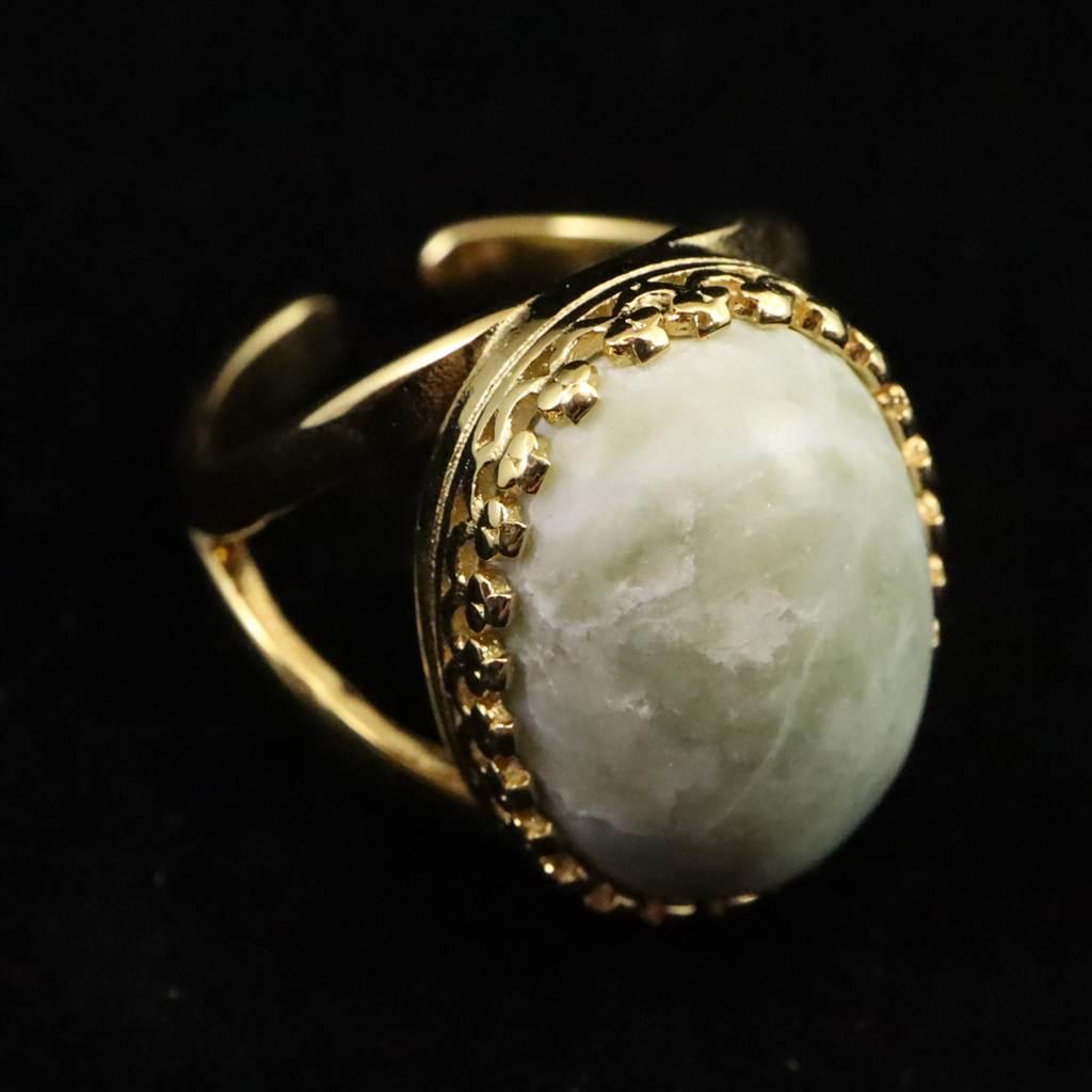 糸魚川翡翠 ヒスイ 20mmオーバル リング フリーサイズ 18KGP 7.4g #581141枚目の画像