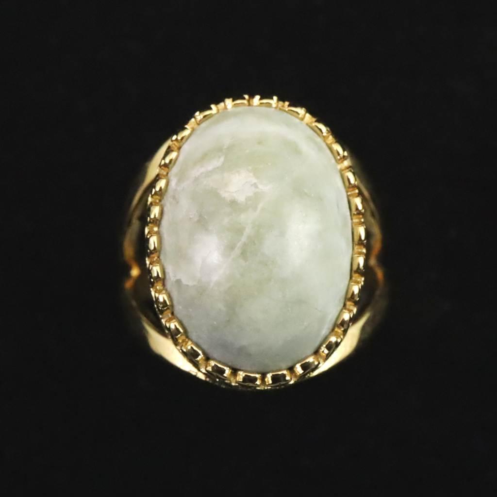 糸魚川翡翠 ヒスイ 20mmオーバル リング フリーサイズ 18KGP 7.4g #58114 | 2枚目